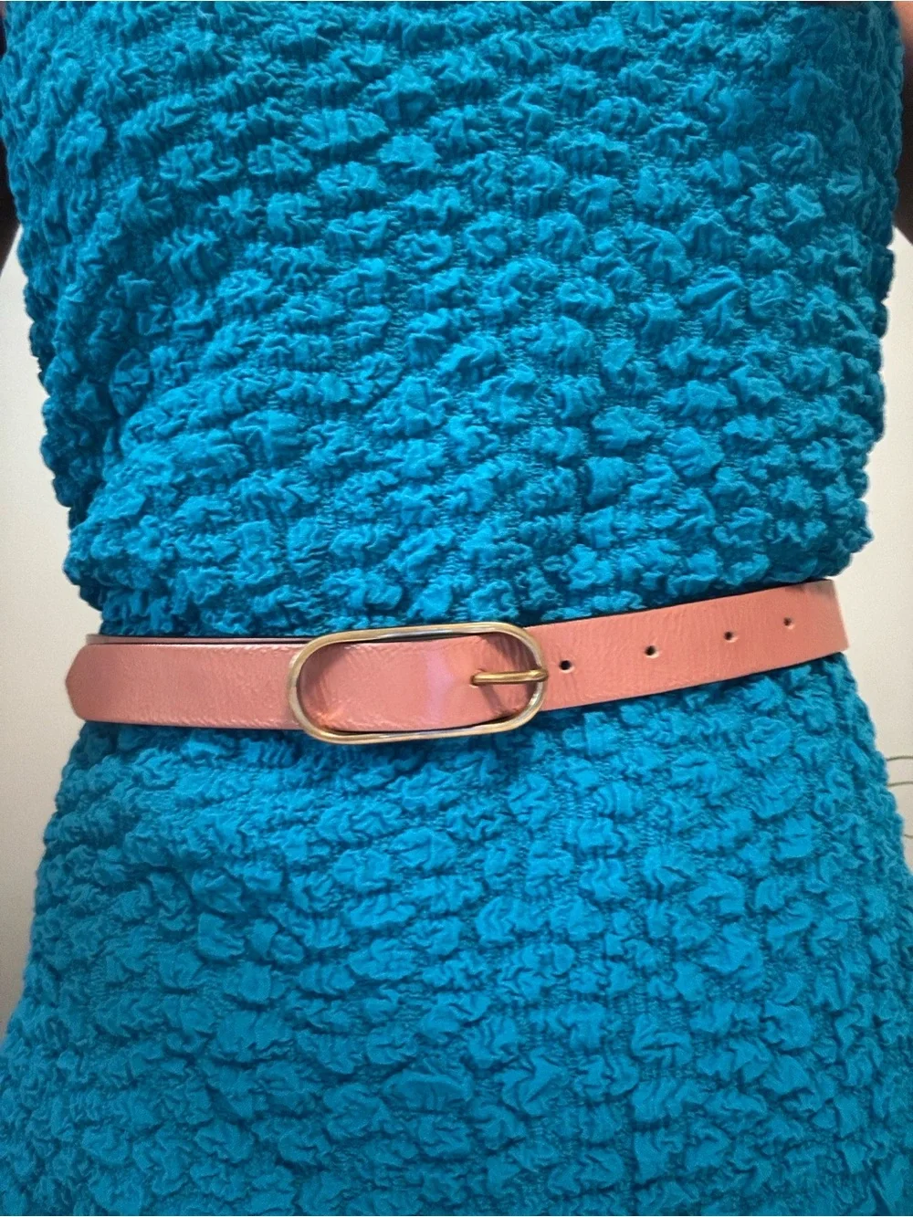 Rachel Comey Pink Leather Belt with Gold Oval Buckle